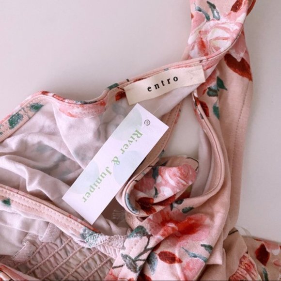 Entro | Ellie Floral Print Surplice Sleeveless Smocked Top Ruffle Cottage Small - Picture 12 of 14